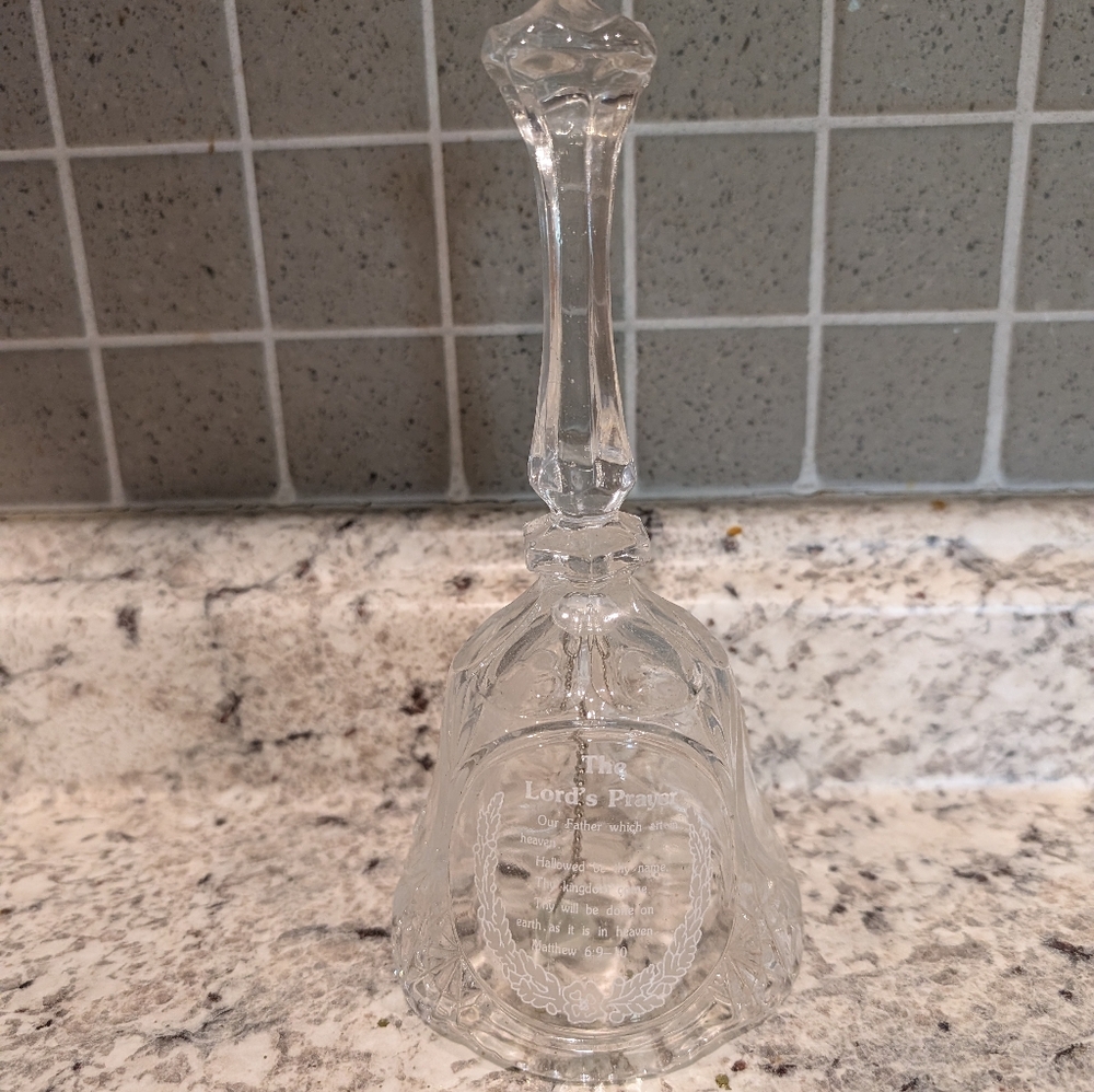 Vintage Bell Crystal "The Lords Prayer" Glass Bell, Heavy 8" tall